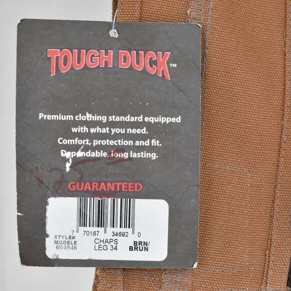 Tough Duck Brown Canvas Chaps Leg 34 Model 604946 New With Tag - Picture 3 of 5